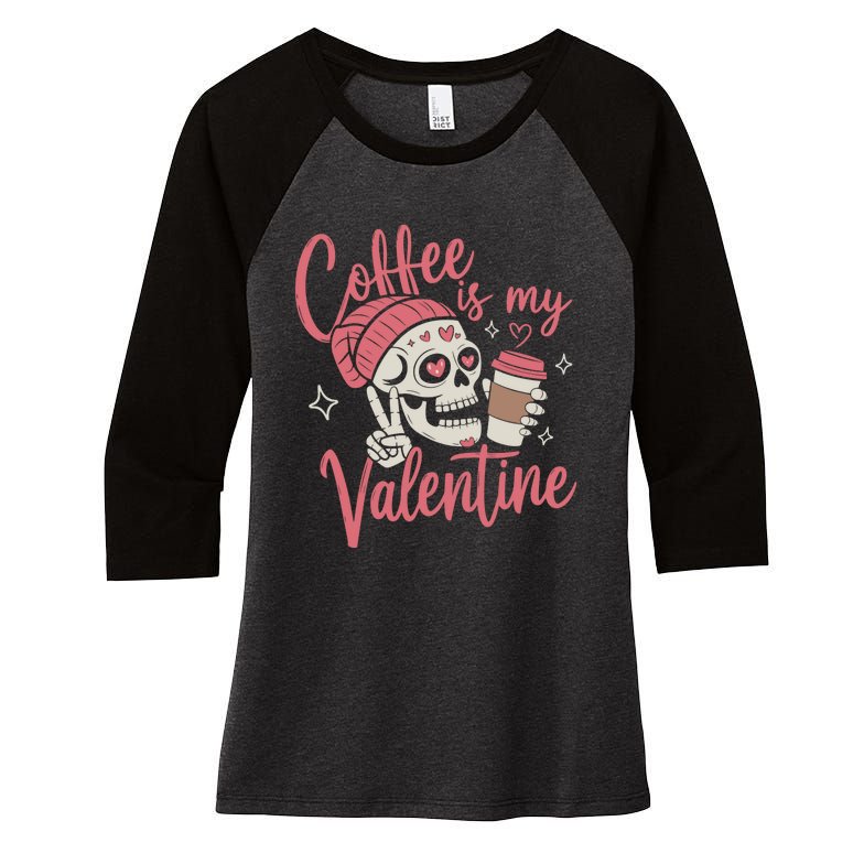 Coffee Is My Valentine Skeleton Couple Lover Women's Tri-Blend 3/4-Sleeve Raglan Shirt