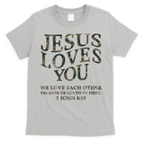 Camo Jesus Loves You White Christian God Son Brother T-Shirt