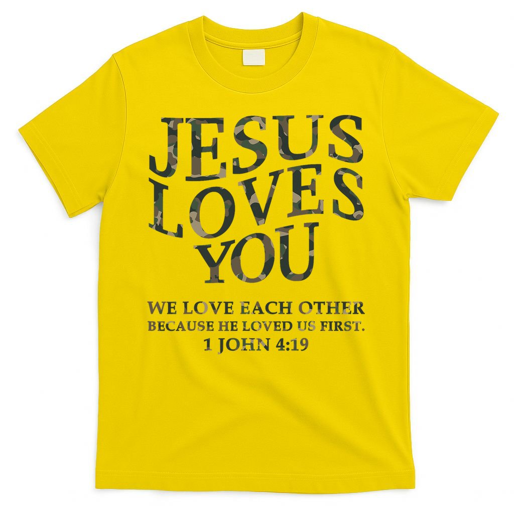Camo Jesus Loves You White Christian God Son Brother T-Shirt
