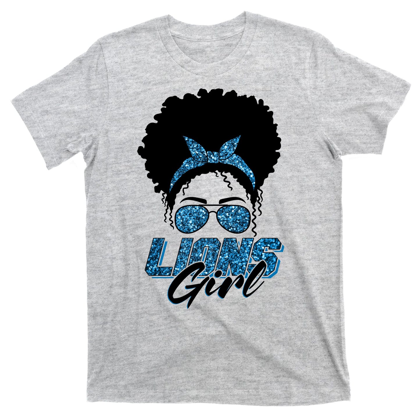 Cute Lions Girl Bandana Afro Hair Football Fan T-Shirt