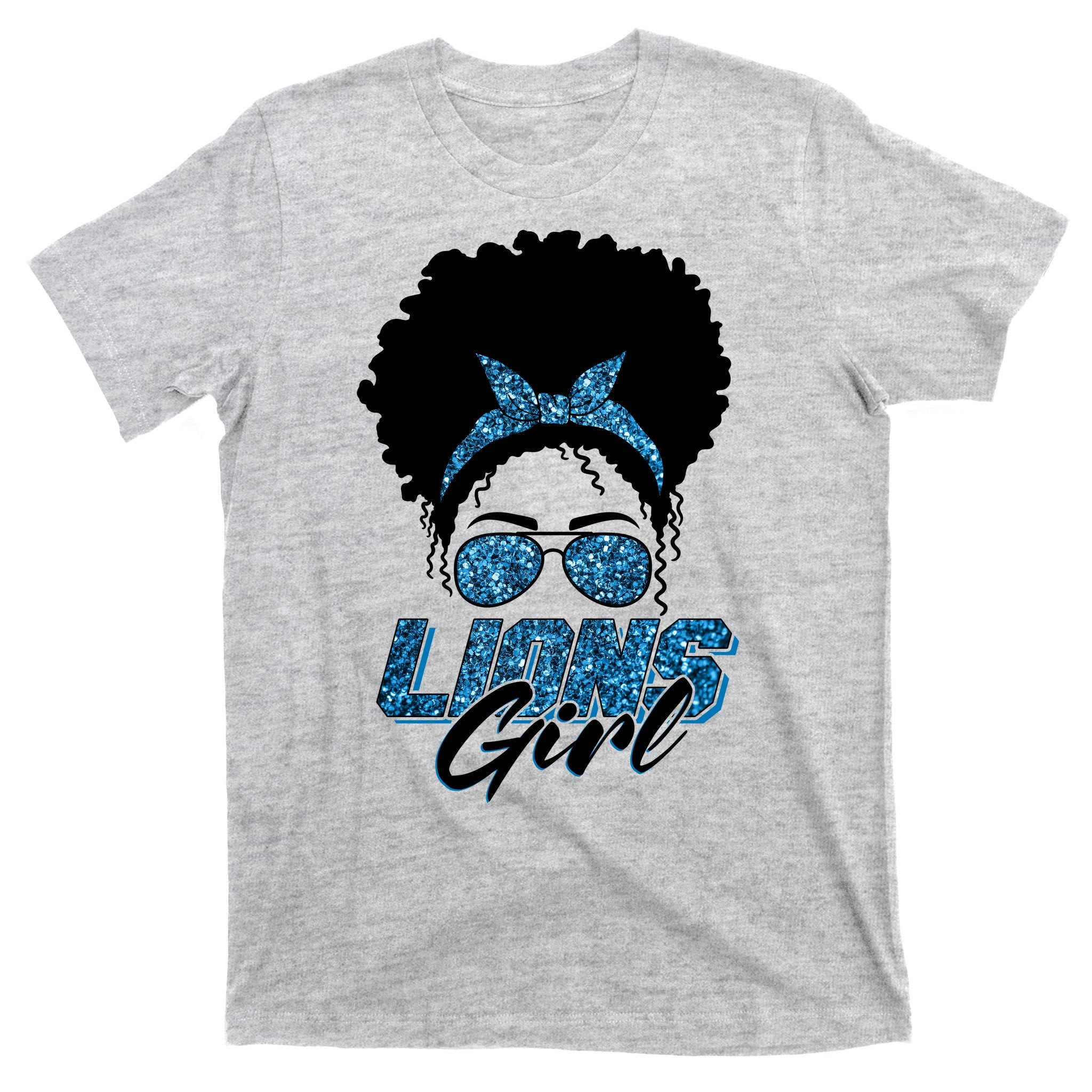 Cute Lions Girl Bandana Afro Hair Football Fan T-Shirt