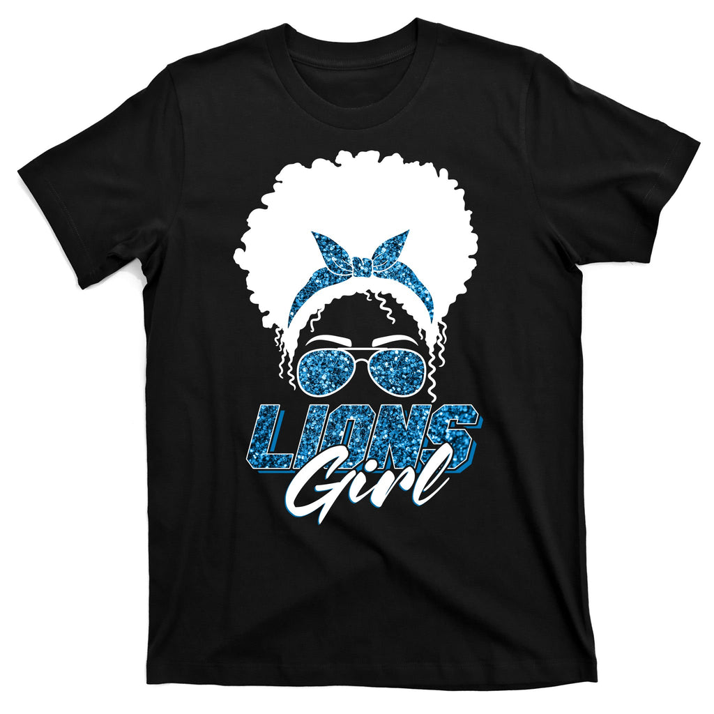 Cute Lions Girl Bandana Afro Hair Football Fan T-Shirt