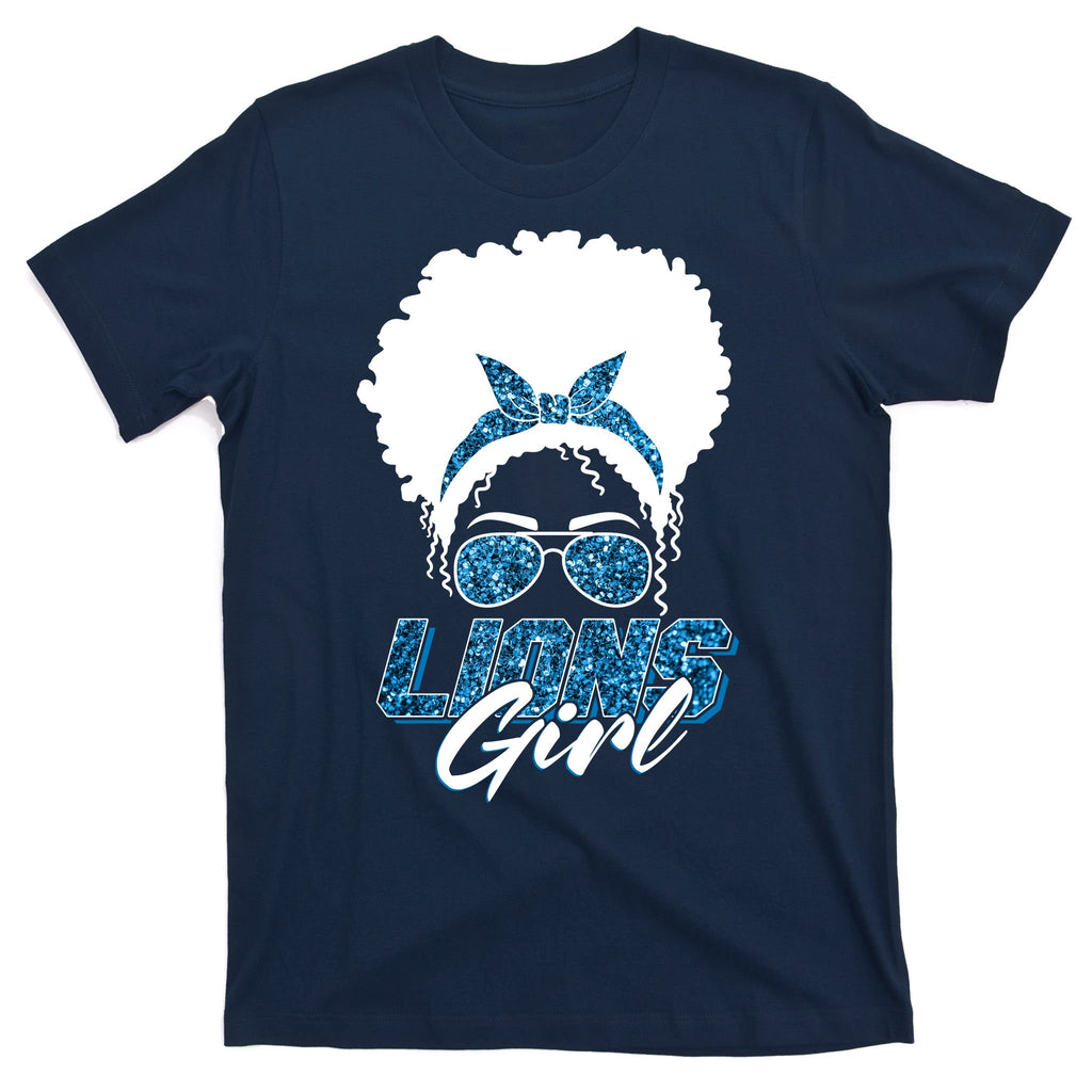 Cute Lions Girl Bandana Afro Hair Football Fan T-Shirt