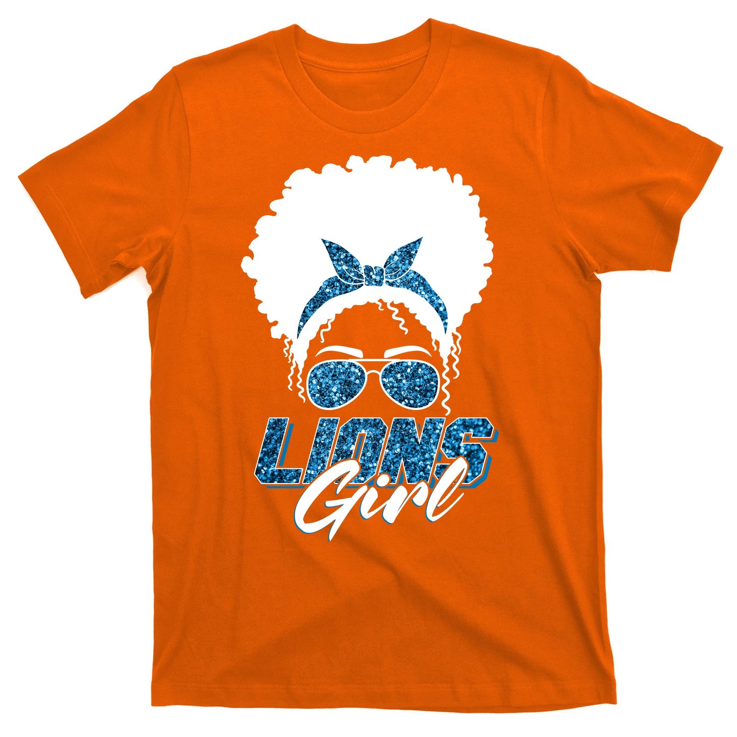 Cute Lions Girl Bandana Afro Hair Football Fan T-Shirt