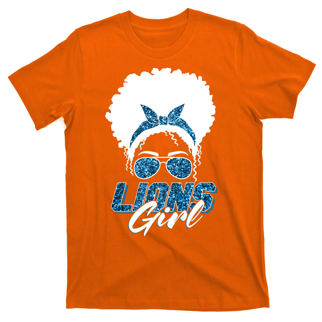 Cute Lions Girl Bandana Afro Hair Football Fan T-Shirt