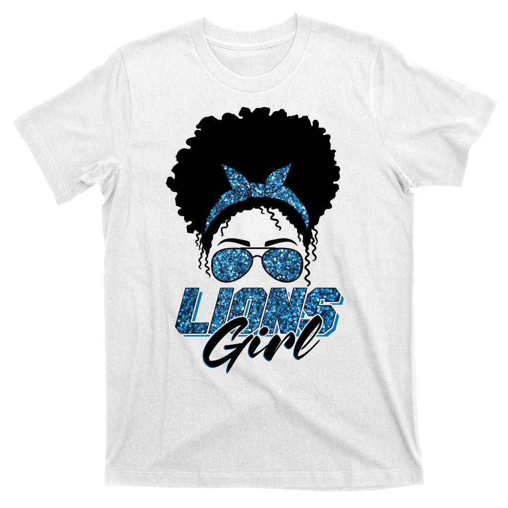 Cute Lions Girl Bandana Afro Hair Football Fan T-Shirt