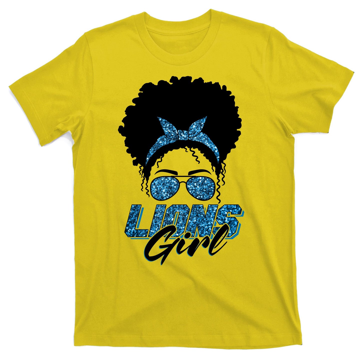 Cute Lions Girl Bandana Afro Hair Football Fan T-Shirt