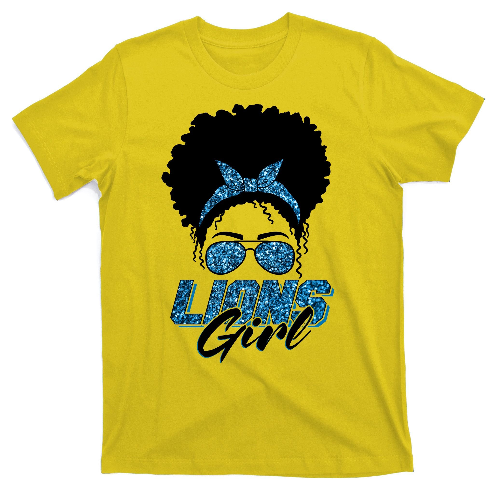 Cute Lions Girl Bandana Afro Hair Football Fan T-Shirt