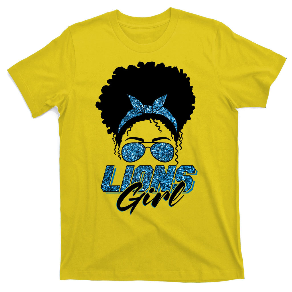 Cute Lions Girl Bandana Afro Hair Football Fan T-Shirt