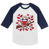 Cute Lazy Sloth Holding Heart Love Sloth Valentines Day Kids Colorblock Raglan Jersey