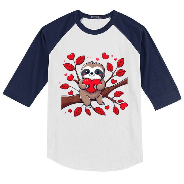 Cute Lazy Sloth Holding Heart Love Sloth Valentines Day Kids Colorblock Raglan Jersey