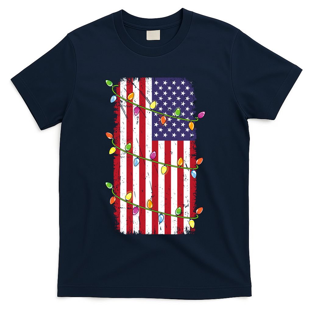 Christmas Lights Usa Flag Patriotic Veteran Christmas T-Shirt