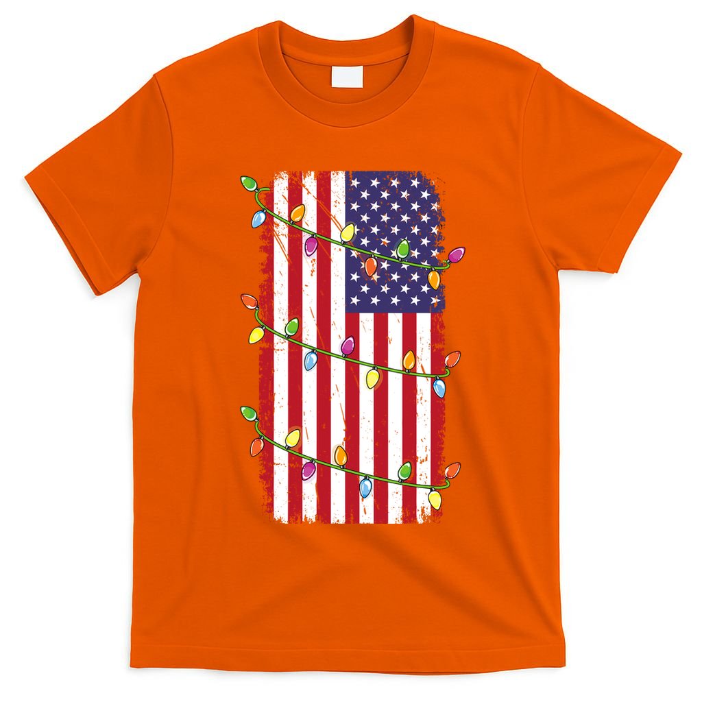 Christmas Lights Usa Flag Patriotic Veteran Christmas T-Shirt