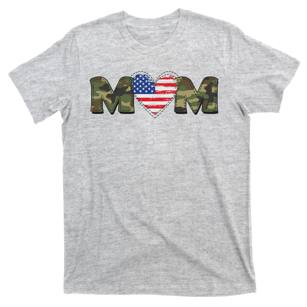 Cute Military Camouflage Mom American USA Flag Heart T-Shirt