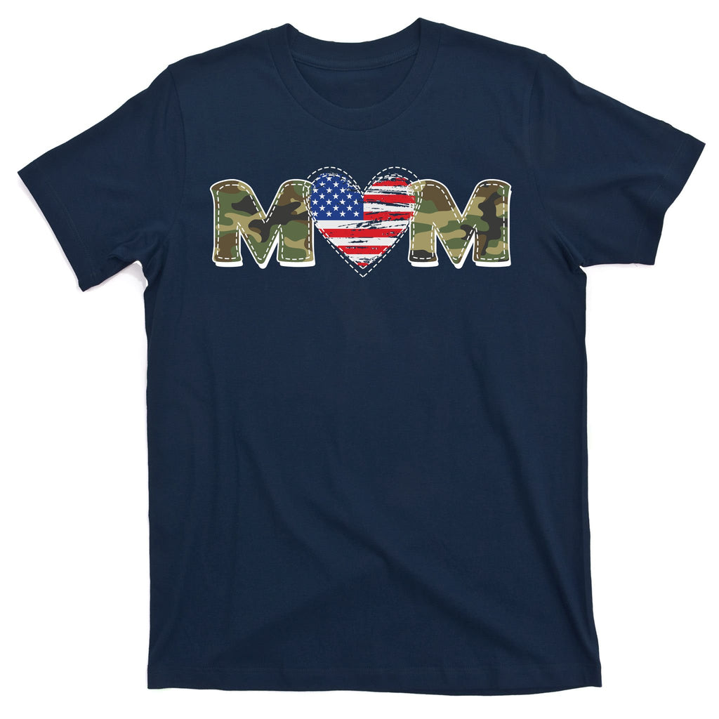 Cute Military Camouflage Mom American USA Flag Heart T-Shirt