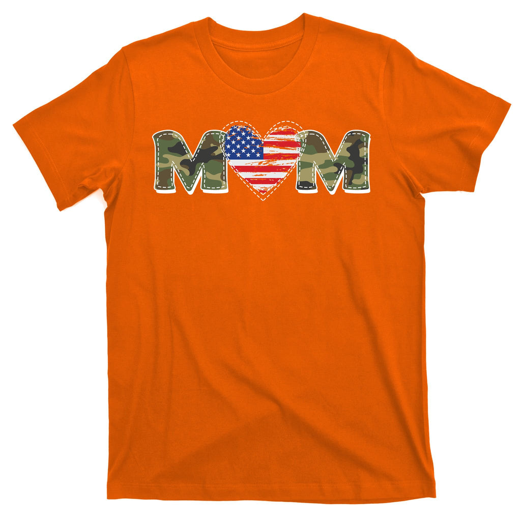 Cute Military Camouflage Mom American USA Flag Heart T-Shirt