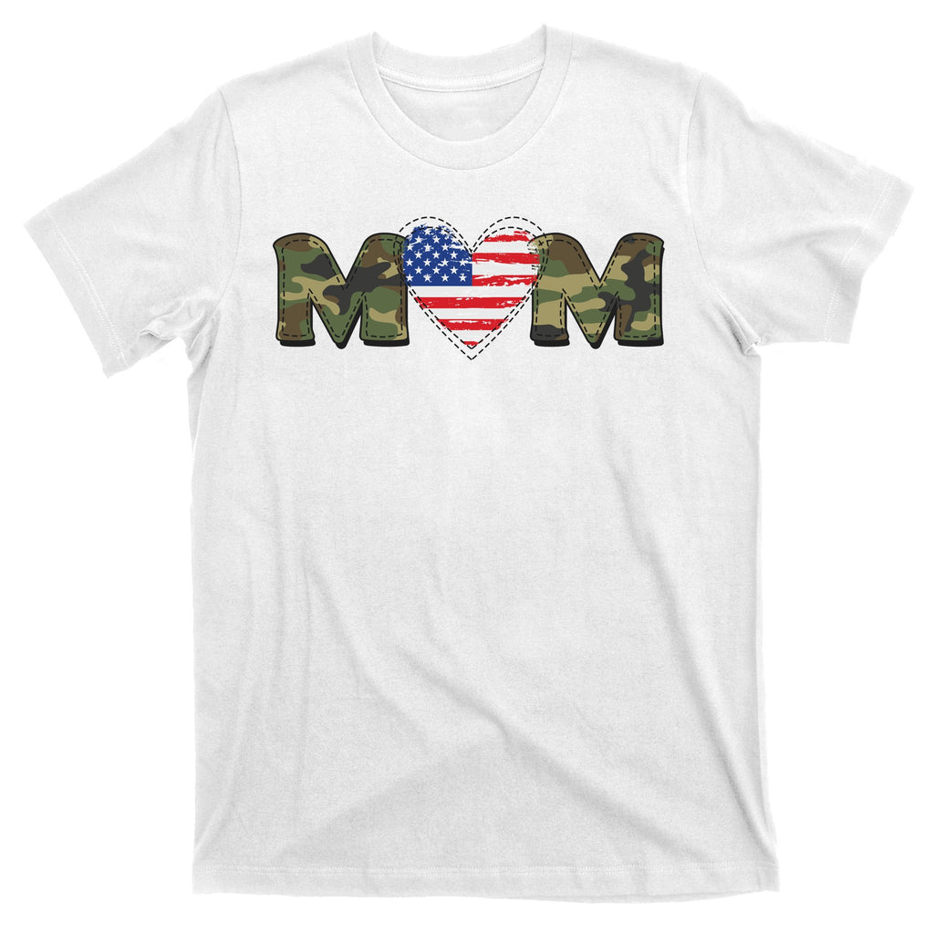 Cute Military Camouflage Mom American USA Flag Heart T-Shirt