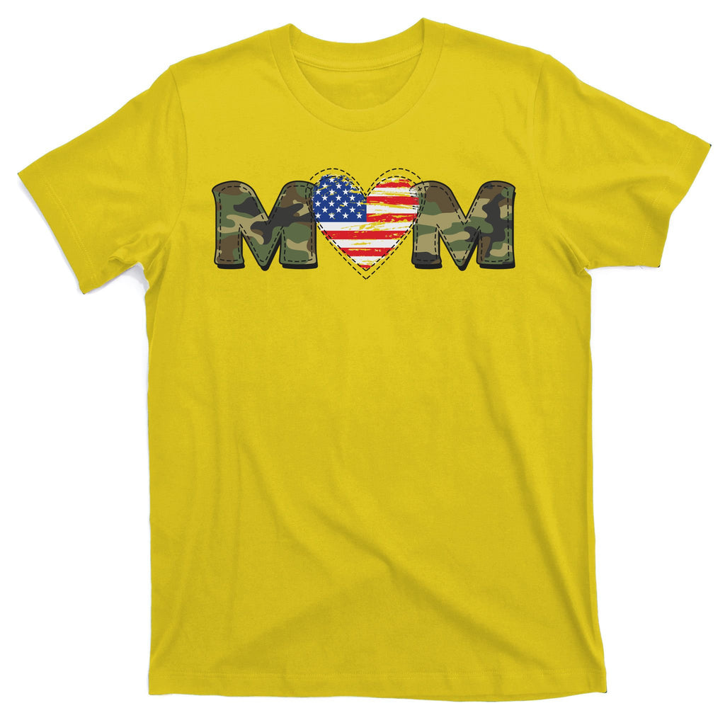 Cute Military Camouflage Mom American USA Flag Heart T-Shirt