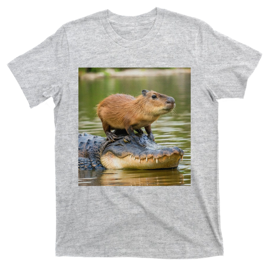 Capybara Meme On Alligator T-Shirt