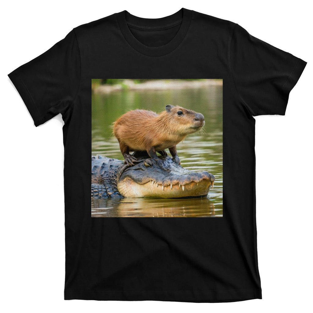 Capybara Meme On Alligator T-Shirt