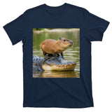 Capybara Meme On Alligator T-Shirt