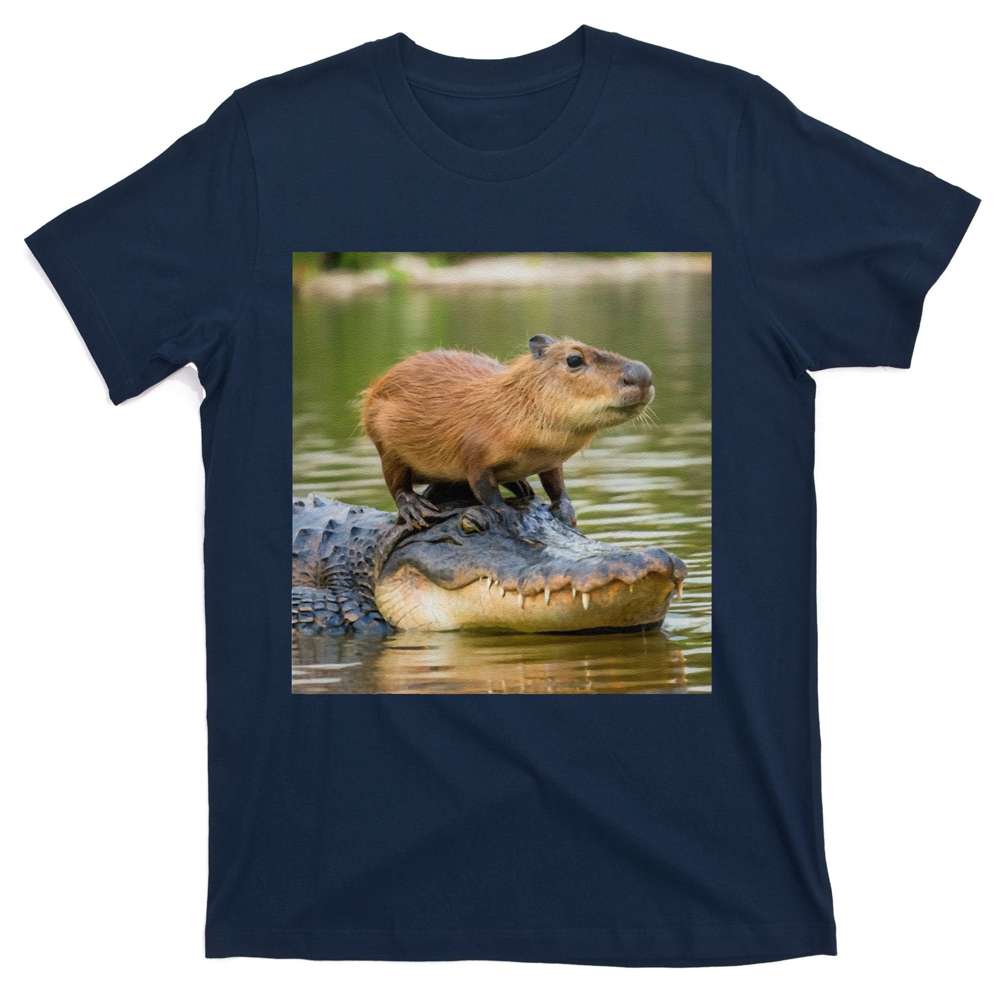 Capybara Meme On Alligator T-Shirt