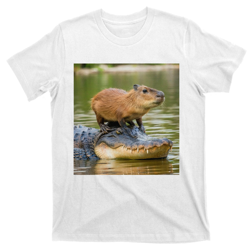 Capybara Meme On Alligator T-Shirt
