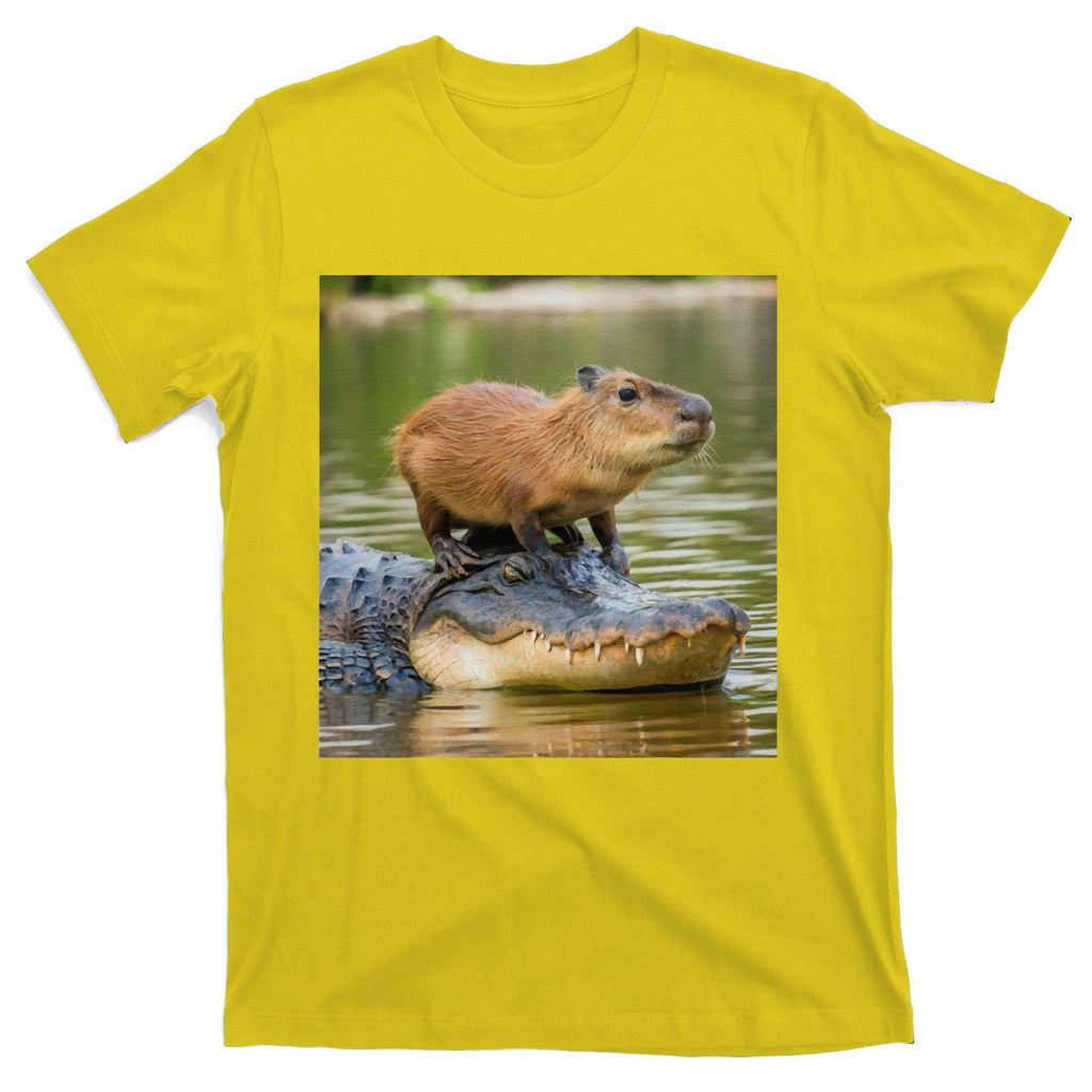 Capybara Meme On Alligator T-Shirt