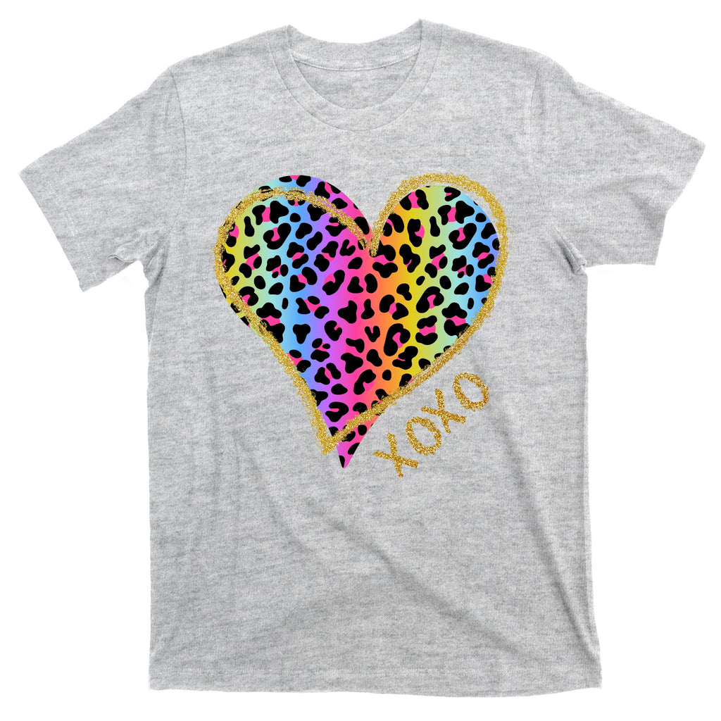 Colorful Neon Cheetah Print Heart Xoxo T-Shirt