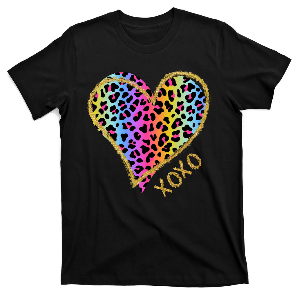 Colorful Neon Cheetah Print Heart Xoxo T-Shirt