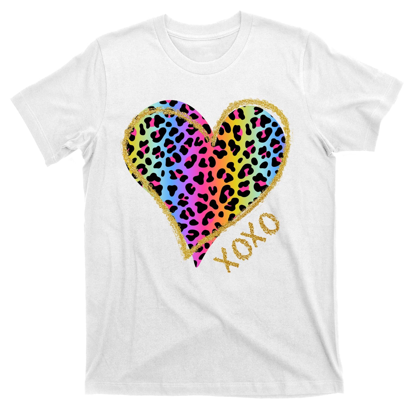 Colorful Neon Cheetah Print Heart Xoxo T-Shirt