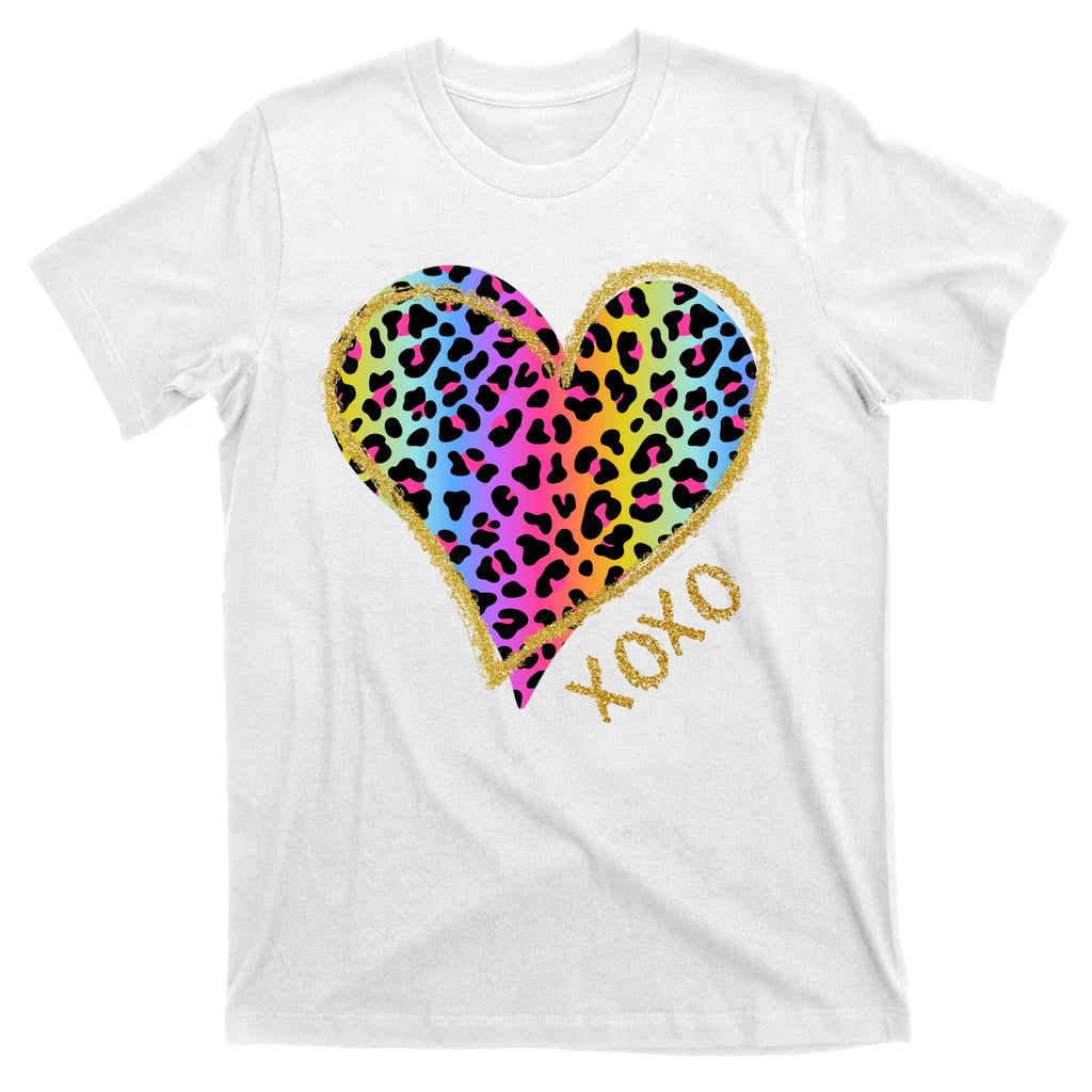 Colorful Neon Cheetah Print Heart Xoxo T-Shirt