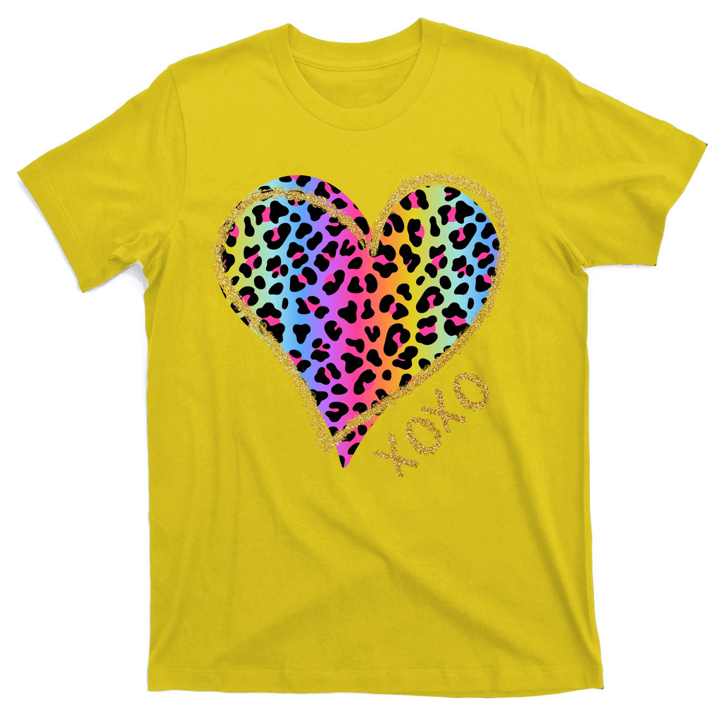 Colorful Neon Cheetah Print Heart Xoxo T-Shirt