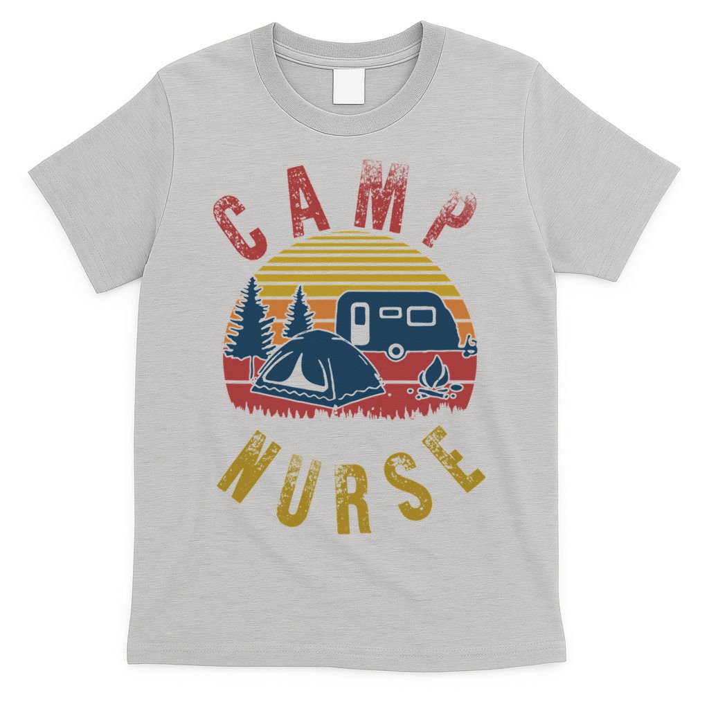 Camp Nurse Nursing Outdoor Summer Camping Retro Sunset T-Shirt