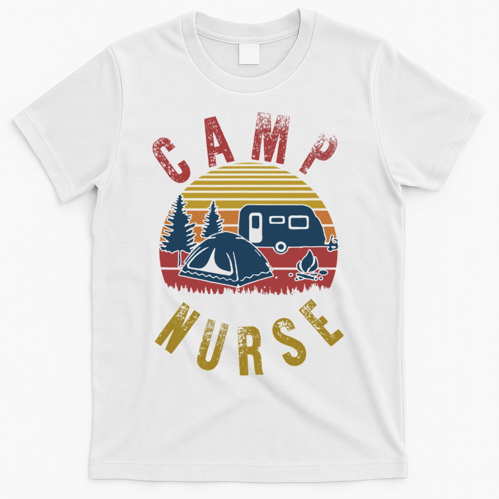 Camp Nurse Nursing Outdoor Summer Camping Retro Sunset T-Shirt