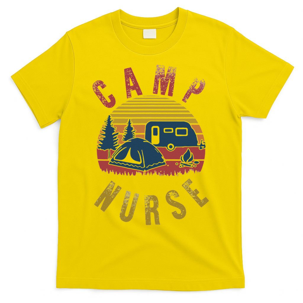 Camp Nurse Nursing Outdoor Summer Camping Retro Sunset T-Shirt