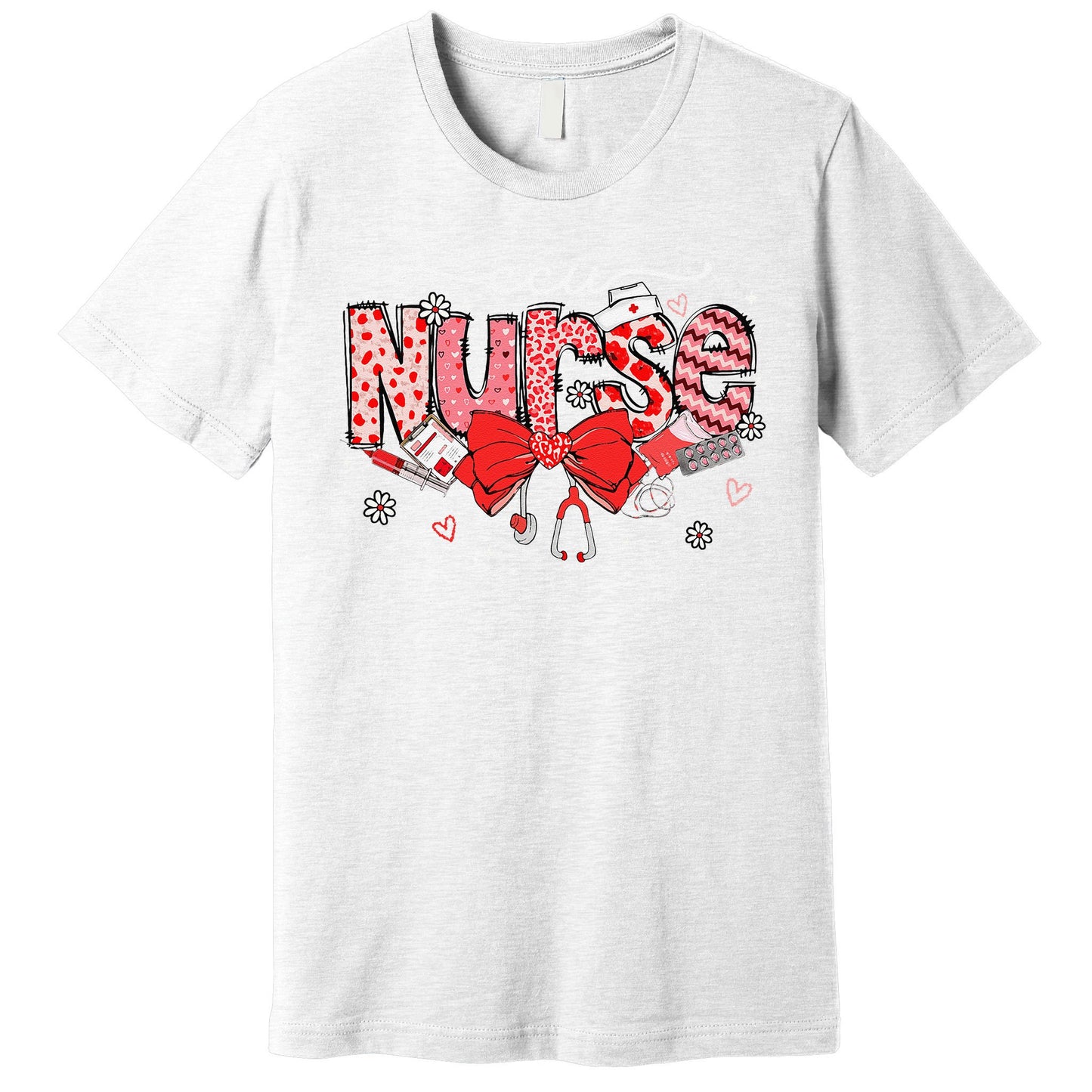 Ccu Nurse Stethoscope Coquette Bow Heart Valentine Nursing Premium T-Shirt