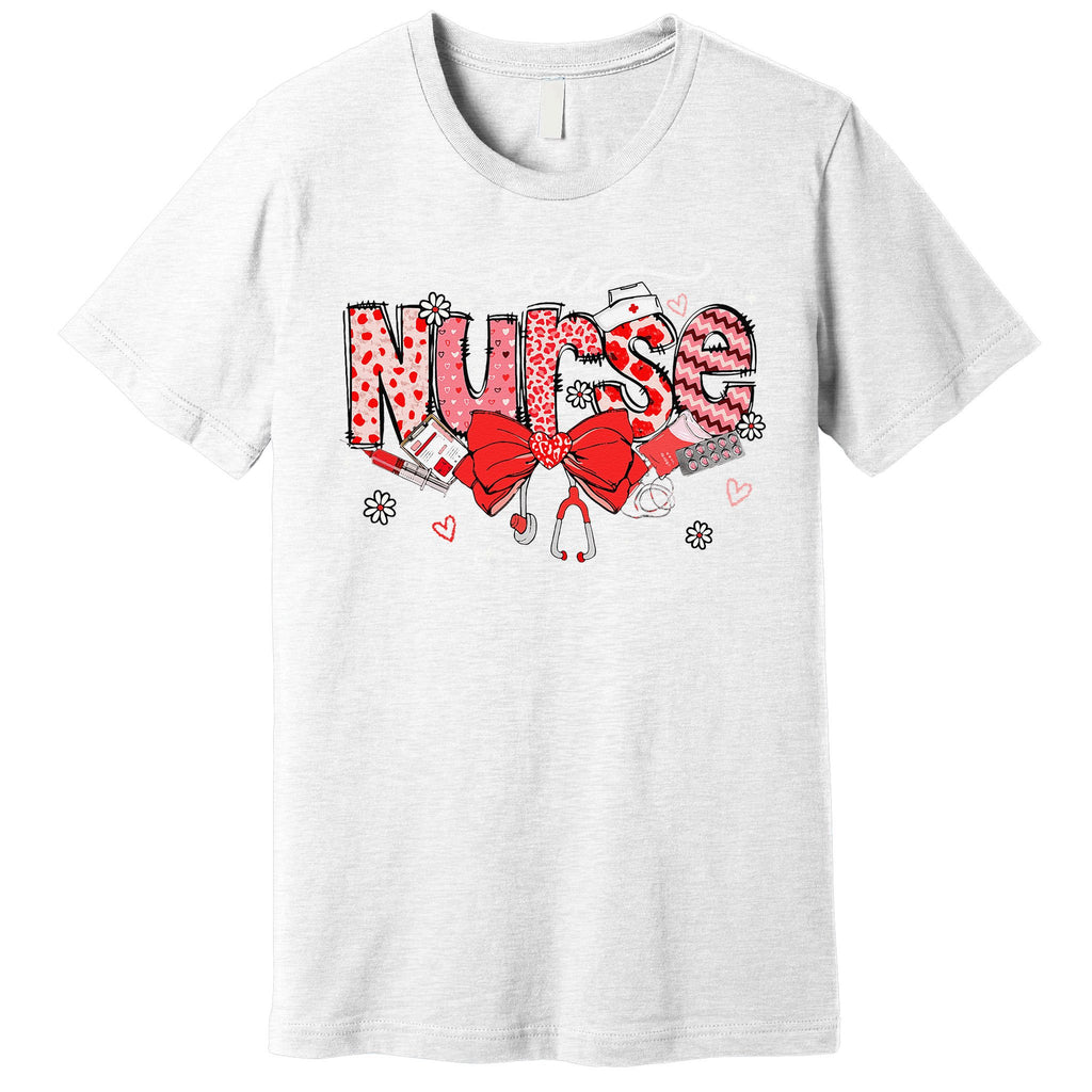 Ccu Nurse Stethoscope Coquette Bow Heart Valentine Nursing Premium T-Shirt