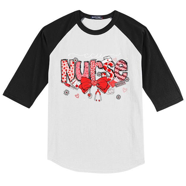 Ccu Nurse Stethoscope Coquette Bow Heart Valentine Nursing Kids Colorblock Raglan Jersey
