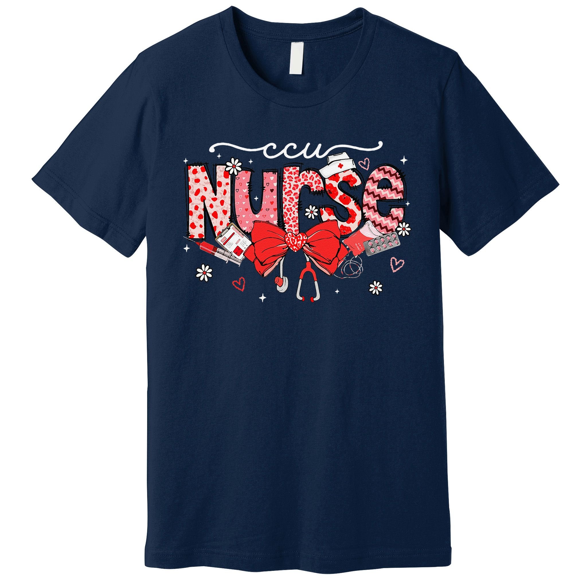 Ccu Nurse Stethoscope Coquette Bow Heart Valentine Nursing Premium T-Shirt