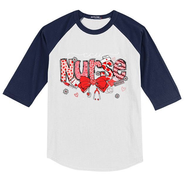 Ccu Nurse Stethoscope Coquette Bow Heart Valentine Nursing Kids Colorblock Raglan Jersey