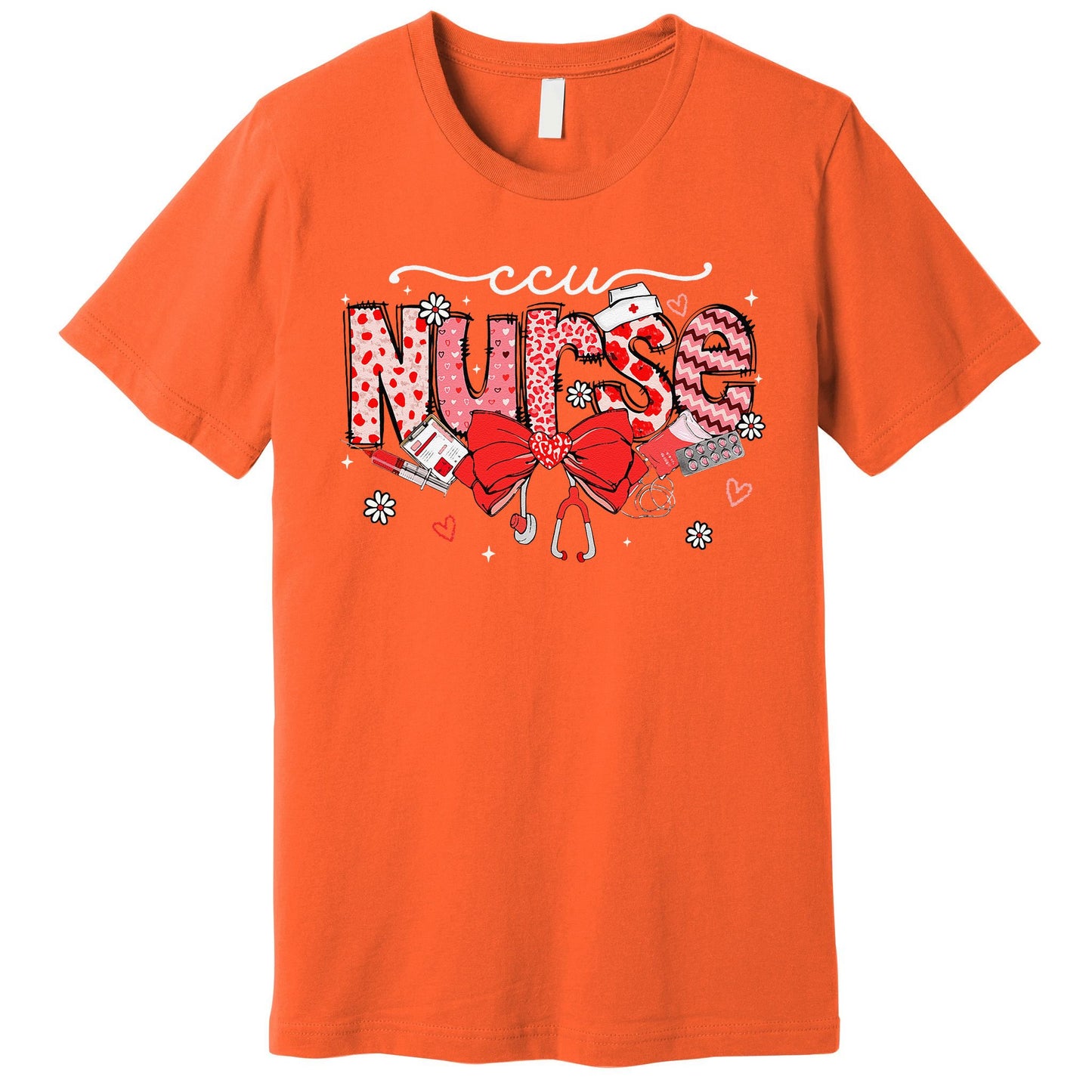 Ccu Nurse Stethoscope Coquette Bow Heart Valentine Nursing Premium T-Shirt