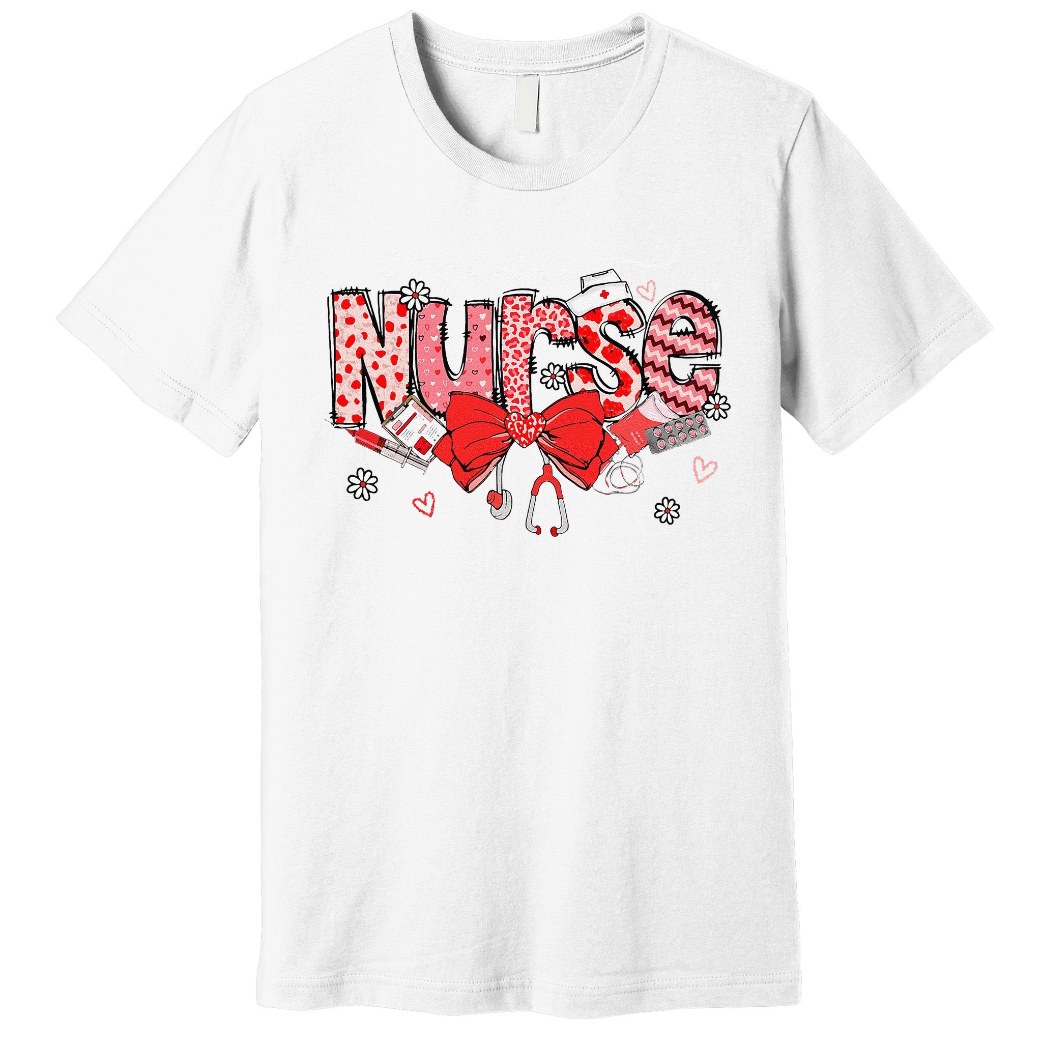 Ccu Nurse Stethoscope Coquette Bow Heart Valentine Nursing Premium T-Shirt
