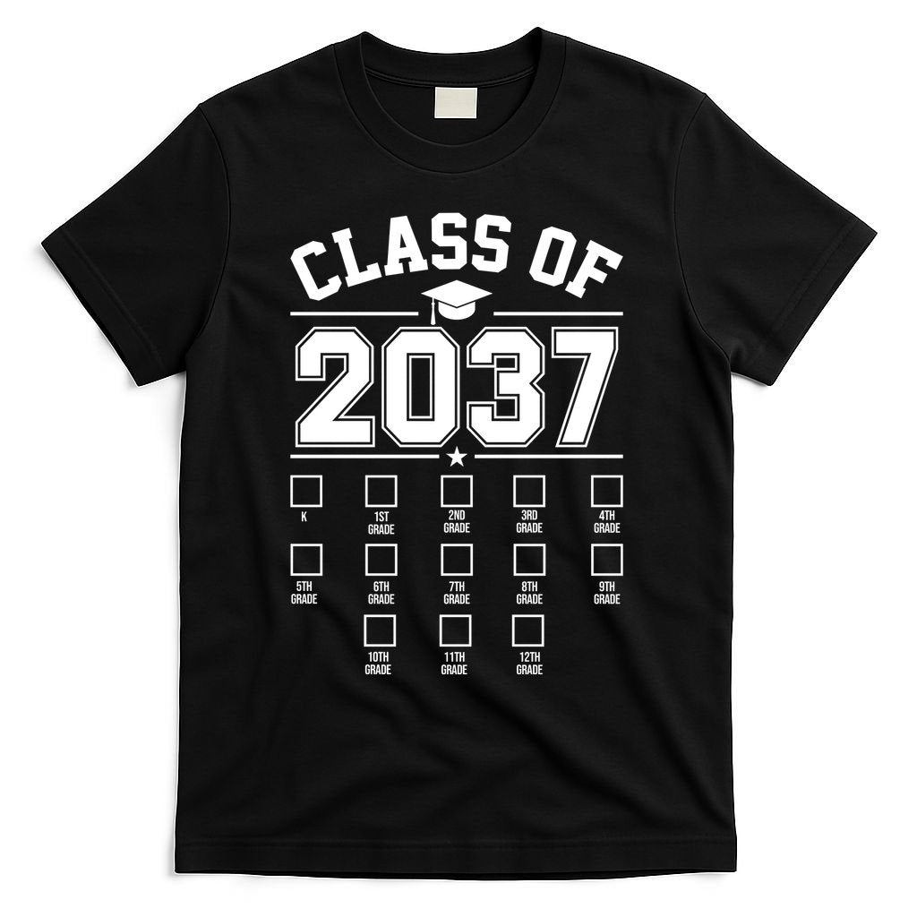 Class Of 2037 Grow With Me Checklist Kindergarten 12th Grade T-Shirt