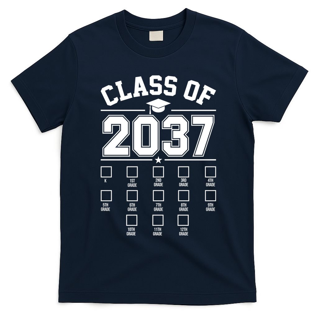 Class Of 2037 Grow With Me Checklist Kindergarten 12th Grade T-Shirt