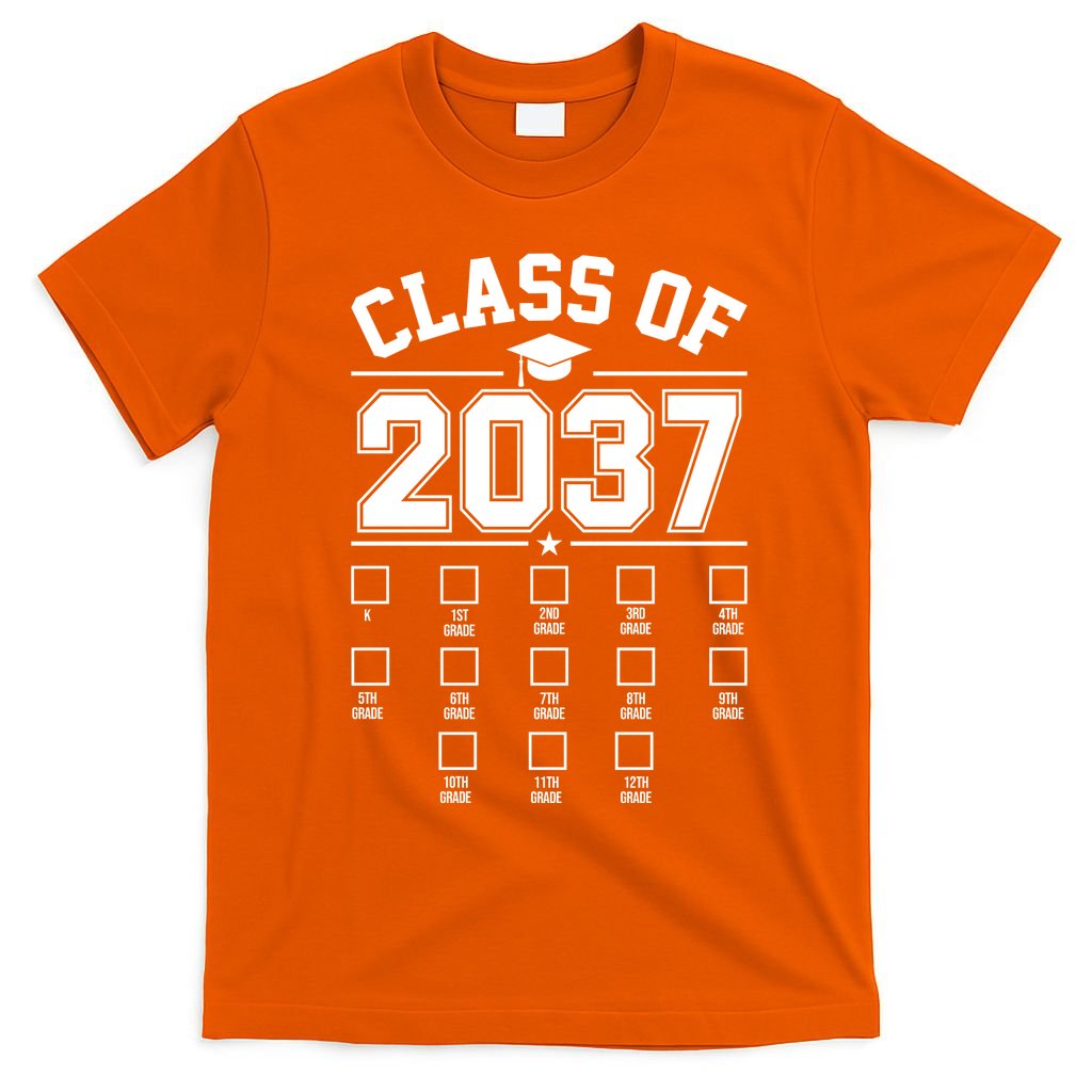 Class Of 2037 Grow With Me Checklist Kindergarten 12th Grade T-Shirt