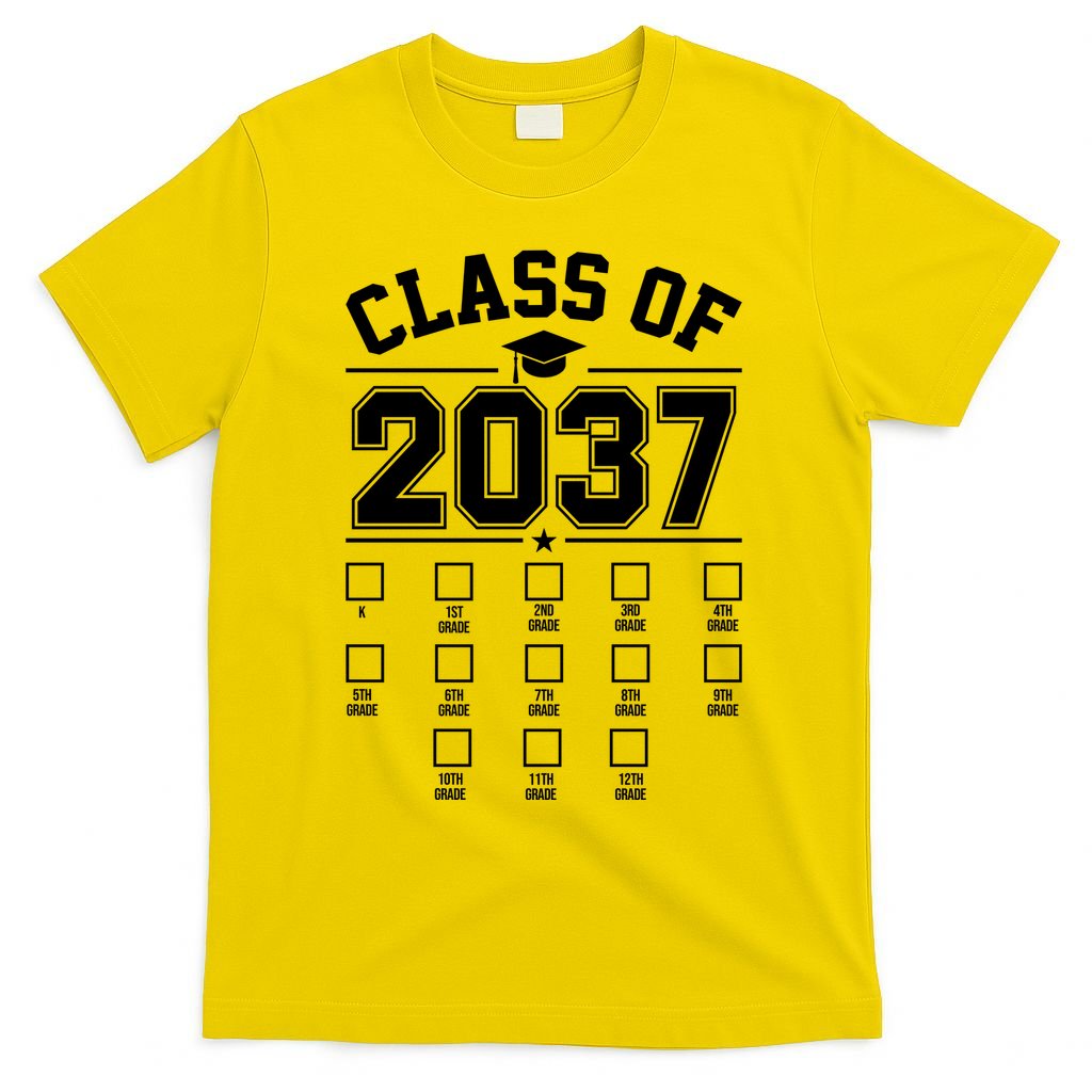 Class Of 2037 Grow With Me Checklist Kindergarten 12th Grade T-Shirt