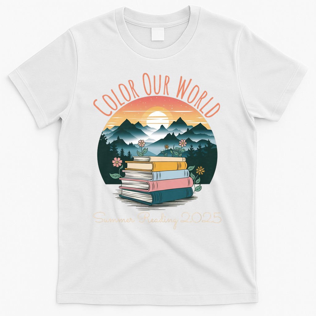 Color Our World Summer Reading 2025 Cute Book Wildflowers T-Shirt