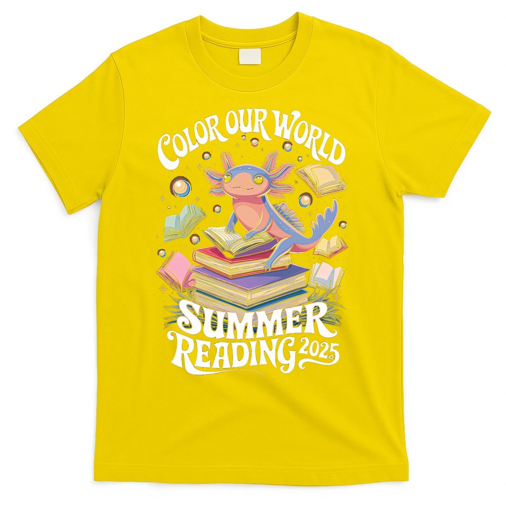 Color Our World Summer Reading 2025 Cute Librarian Axolotl T-Shirt