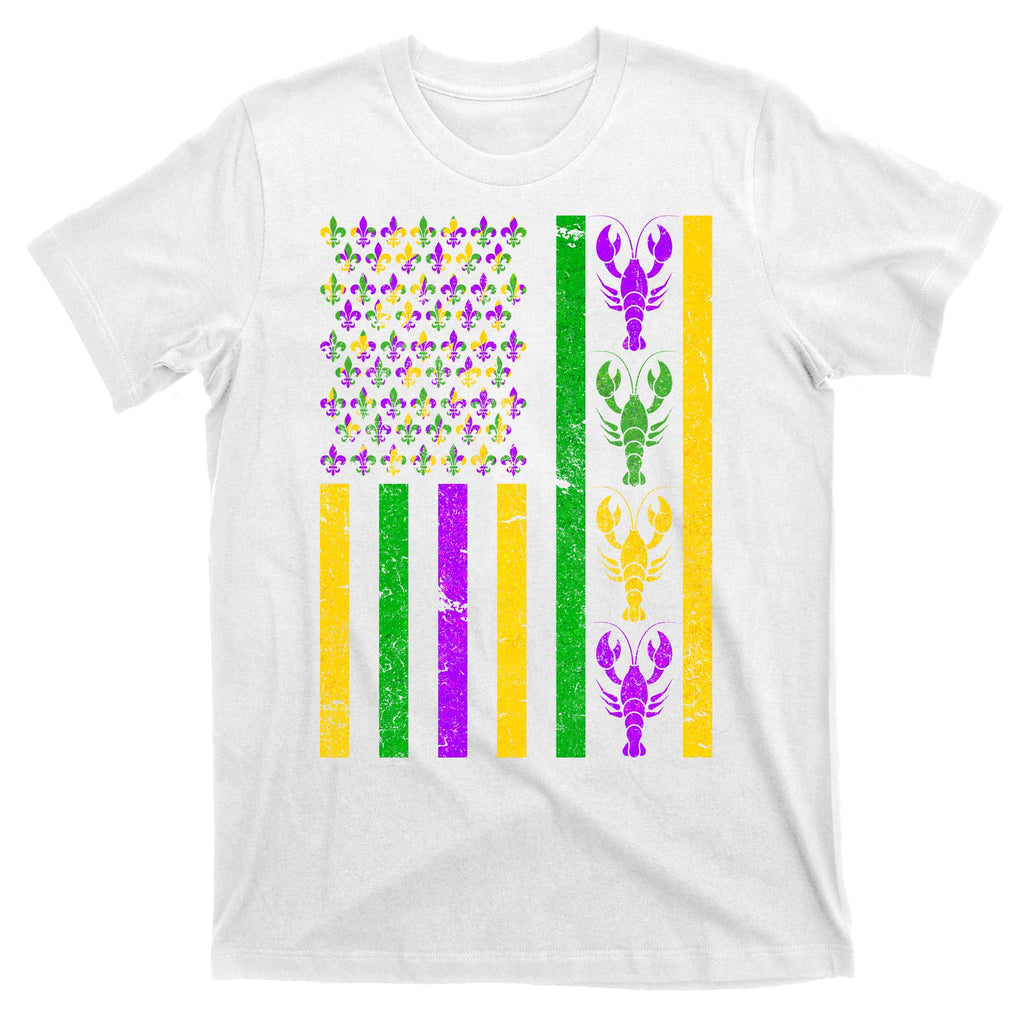 Crawfish Fleur-De-Lis Flag Mardi Gras T-Shirt